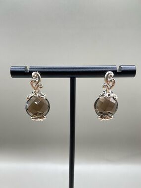 Sterling Silver Checkerboard Smoky Quartz Post Earrings